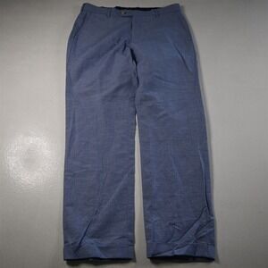 Henry Sage 33x30 Blue Houndstooth Linen Straight Cuffed Dress Mens Pants